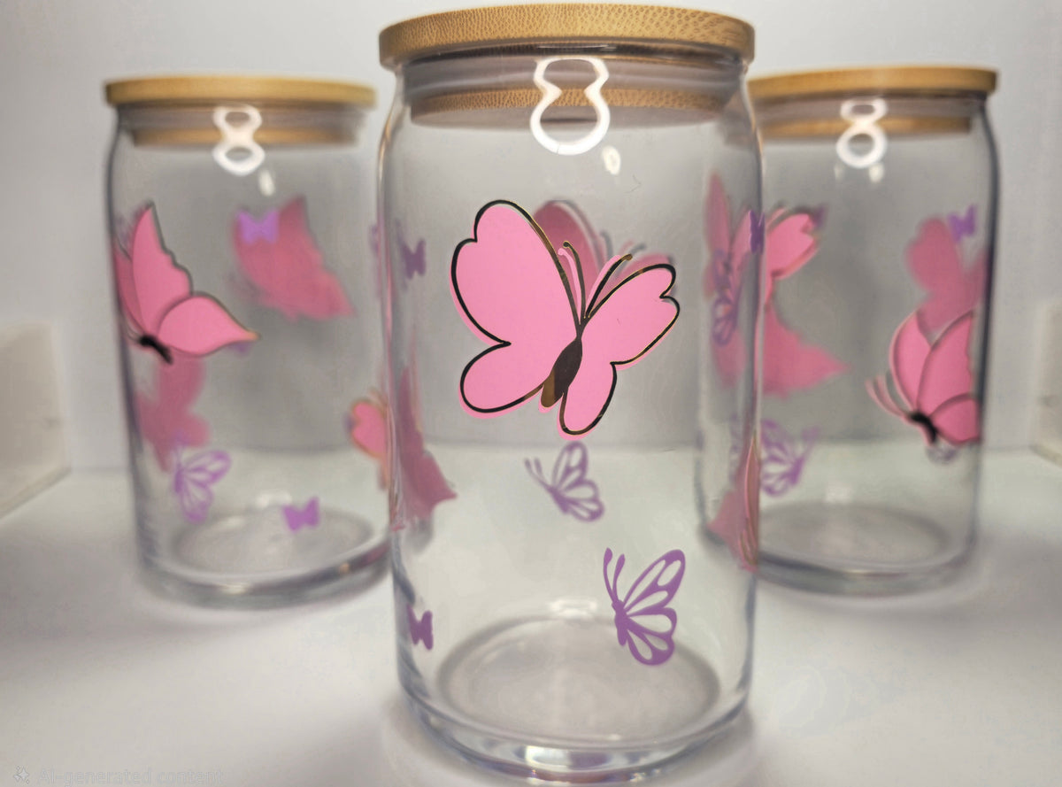Butterfly Glass Can – October Awareness Collection